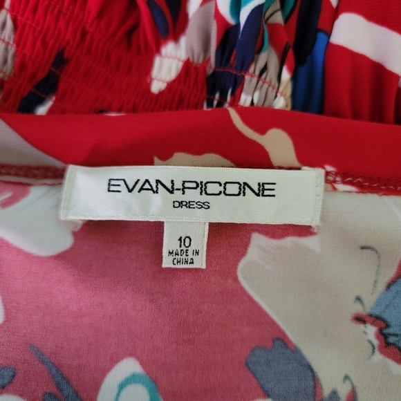 Evan Picone Women Multicolored Floral Dress Sz 10 Pleated Stretchy Elastic Waist - Picture 10 of 12
